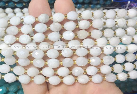 RIBS30 15 inches 6*8mm faceted rice white moonstone gemstone beads