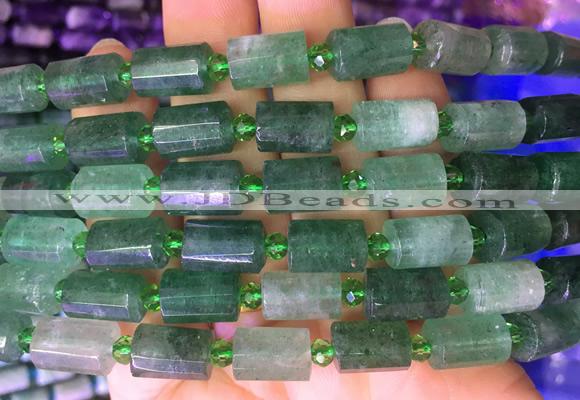 TBBS78 15 inches 8*12mm faceted tube green strawberry quartz gemstone beads