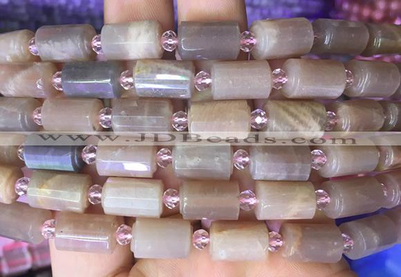 TBBS83 15 inches 8*12mm faceted tube moonstone gemstone beads