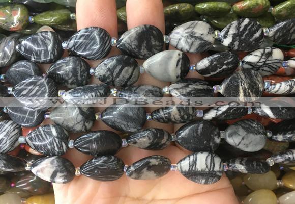 TRBS30 15 inches 13*18mm flat teardrop black net jasper gemstone beads