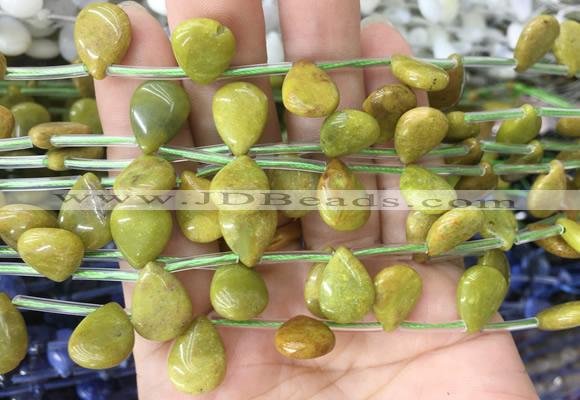 TRBS88 Top drilled 10*14mm flat teardrop green opal gemstone beads