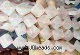 TWBS81 15 inches 16mm twist diamond rose quartz beads wholesale