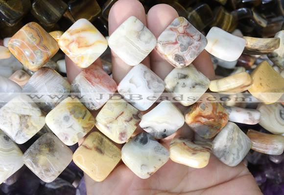 TWBS88 15 inches 16mm twist diamond yellow crazy agate beads wholesale